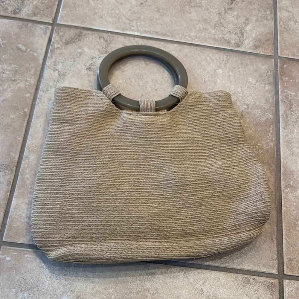 Liz Claiborne Tan and Gray Tote with Circular Handles